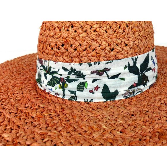 Paul Smith Women Coral Raffia Straw Sun Hat Floppy Wide Brim Silk Band Sz L Pool - Picture 6 of 12